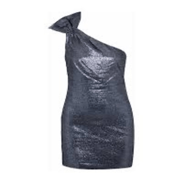Rachel Zoe NWT Sarrica Metallic One Shoulder Dress in Black/Silver/Blue - Picture 1 of 10